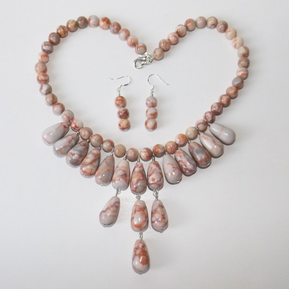 Natural Red Net Marble jewelry set (#1296)